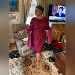 JJs House Deep Burgandy Lace Long Sleeve Dress